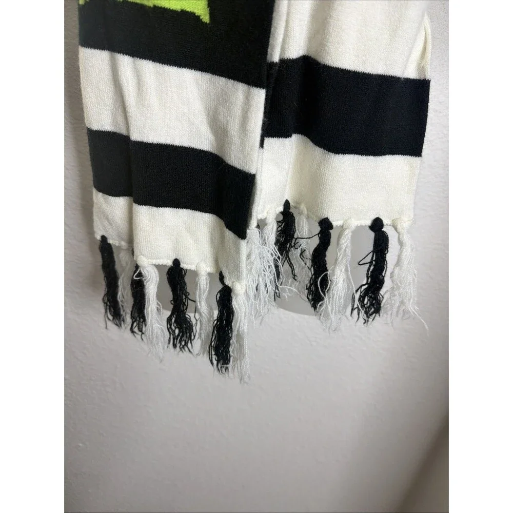 Tim Burton's Beetlejuice Scarf  Vintage 78”x8” Striped Tassels White Black Green